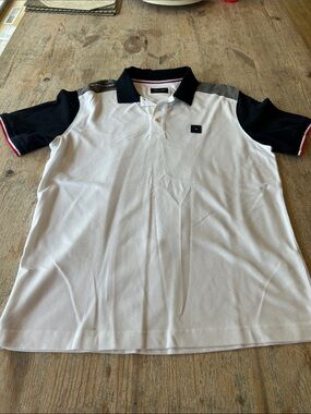 Eden Park Rugby France Men's Short-Sleeve Polo in White with navy Trim